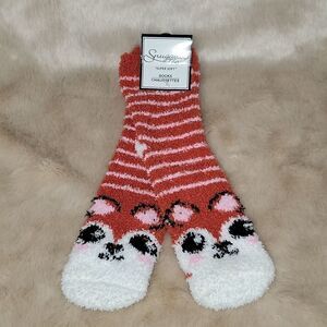 SNUGADOO TOO RED AND WHITE ANIMAL FACE SUPER SOFT SOCKS - NEW!